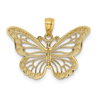 14K w/ Rhodium Diamond-cut Polished Open Butterfly Pendant
