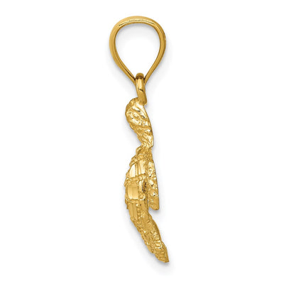 14K Polished and Textured Diamond-cut Sea Turtle Pendant
