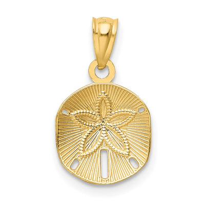 14K Satin Diamond-cut Sand Dollar Pendant, 18 x 10.5mm