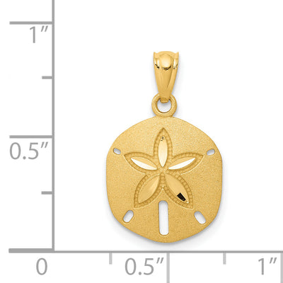 14K Satin Diamond-cut Sand Dollar Pendant, 20 x 13mm