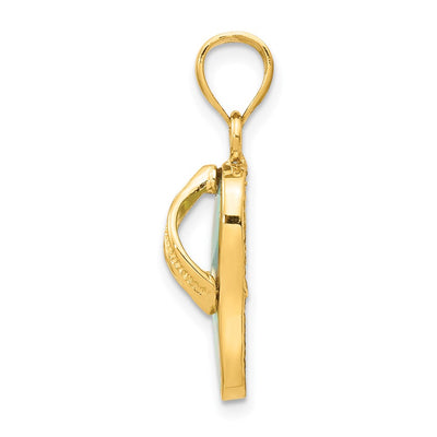 14K Polished 3D w/Created White Opal Flip Flop Pendant