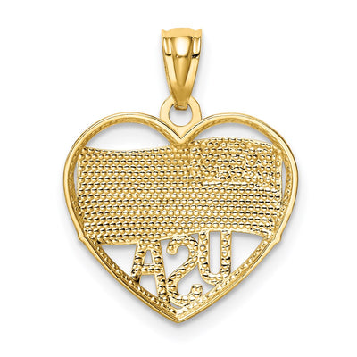 14K w/Rhodium Polished American Flag USA in Heart Pendant