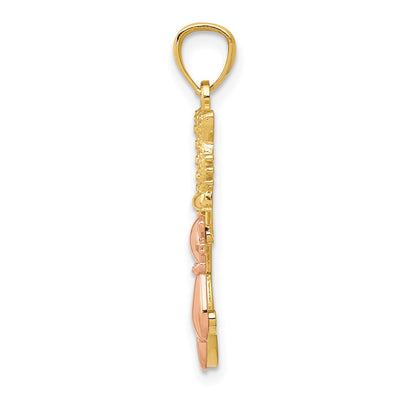 14K Yellow and Rose Polished Diamond-cut Sitting Cats Pendant