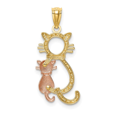 14K Yellow and Rose Polished Diamond-cut Sitting Cats Pendant