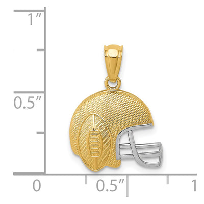 14K w/Rhodium Satin/Polished Football Helmet Pendant