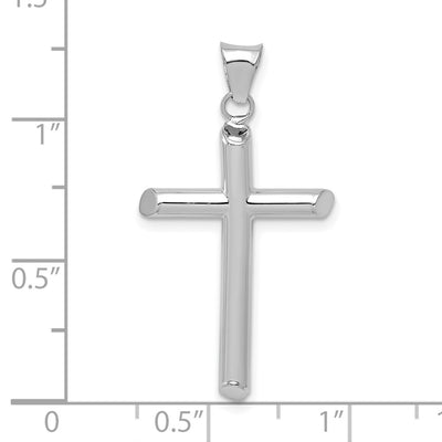 14K White Gold Polished Tube Cross Pendant, 32.3 x 17.17mm