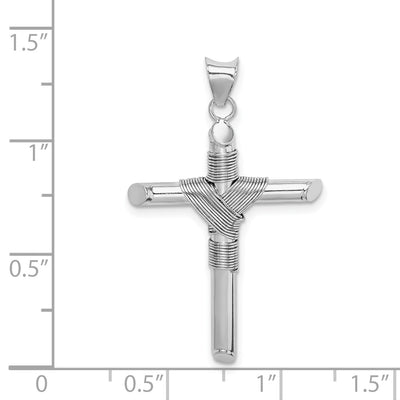 14K White Gold w/Center Wrap Tube Cross Pendant, 35.7 x 21.6mm