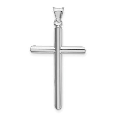 14K White Gold Polished Tube Cross Pendant, 41.66 x 20.15mm