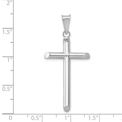 14K White Gold Polished Tube Cross Pendant, 41.66 x 20.15mm