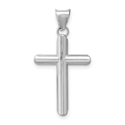 14K White Gold Polished Tube Cross Pendant, 30 x 14.7mm