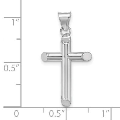 14K White Gold Polished Tube Cross Pendant, 30 x 14.7mm