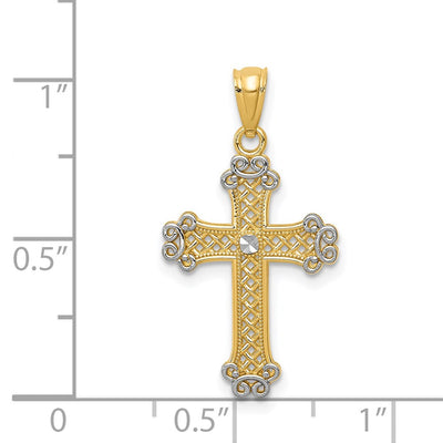 14K w/Rhodium Diamond-cut Filigree Cross Pendant, 27.11 x 14.72mm