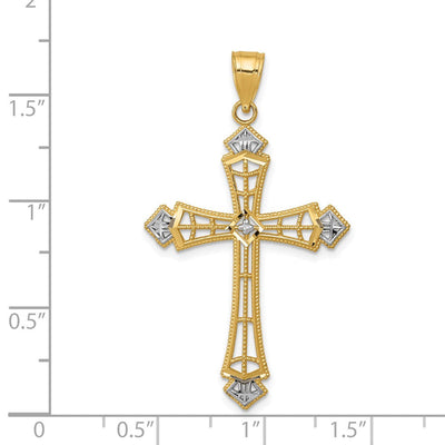 14K w/Rhodium Diamond-Cut Cross Pendant, 41.55 x 23.4mm