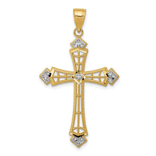 14K w/Rhodium Diamond-Cut Cross Pendant (Style K6275)