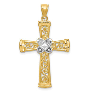 14k w/Rhodium Diamond-cut Filigree Cross Pendant (Style K6321)