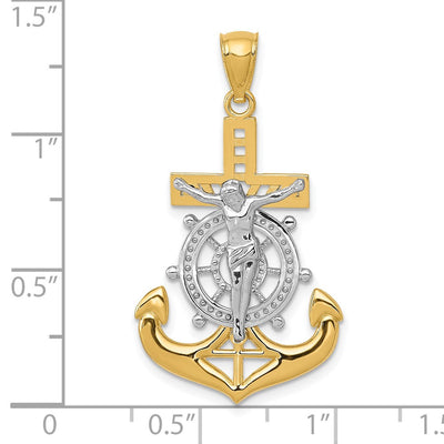14K w/Rhodium Polished Mariners Crucifix Pendant, 25.5 x 19mm