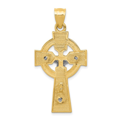 14K Two-tone Polished Celtic INRI Crucifix Pendant
