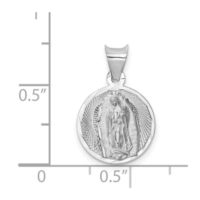 14K White Gold Our Lady of Guadalupe Semi-solid Round Pendant, 13.07 x 12.85mm