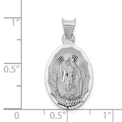 14K White Gold Our Lady of Guadalupe Semi-solid Oval Pendant, 20 x 13.02mm