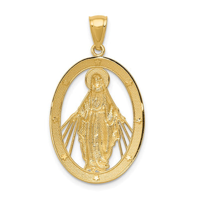 14K w/Rhodium Polished Miraculous Medal Pendant