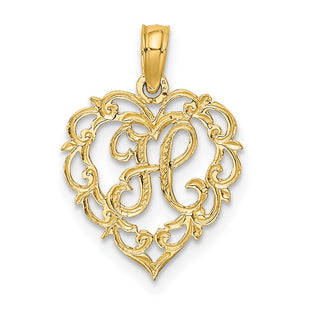 14KY Heart Script Letter Initial Charm Necklace Pendant Jewelry Accessory (Style K6424H)