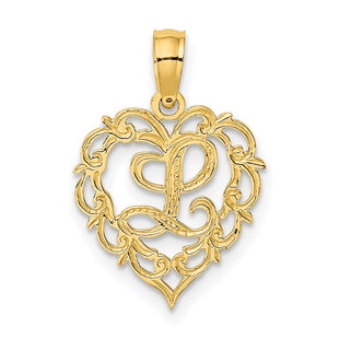 14KY Heart Script Letter Initial Charm Necklace Pendant Jewelry Accessory (Style K6424L)