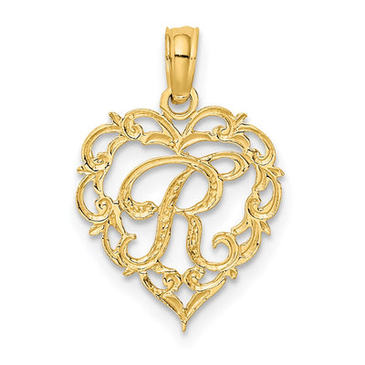 14KY Heart Script Letter Initial Charm Necklace Pendant Jewelry Accessory