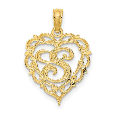 14KY Heart Script Letter Initial Charm Necklace Pendant Jewelry Accessory