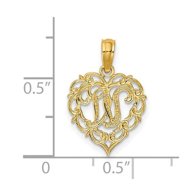 14KY Heart Script Letter Initial Charm Necklace Pendant Jewelry Accessory