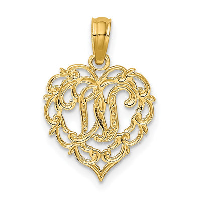 14KY Heart Script Letter Initial Charm Necklace Pendant Jewelry Accessory