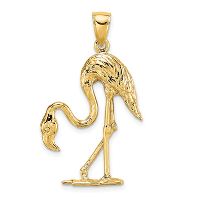 14K 3-D Textured Flamingo Charm, 35 x 22.1mm