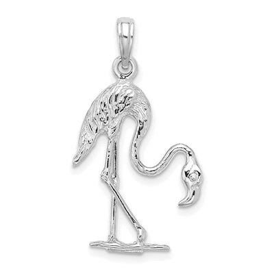 14K White Gold 3-D Textured Flamingo Charm, 28 x 17.1mm