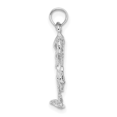 14K White Gold 3-D Textured Flamingo Charm, 22 x 12.5mm