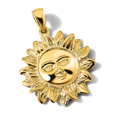 14K Smiling Sun Charm, 27.7 x 21.7mm