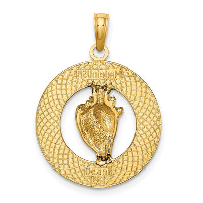 14K ANTIGUA, WI Circle w/ Enamel Conch Shell Charm