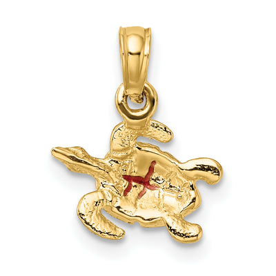 14K Textured and Enameled Sea Turtle Charm, 17 x 11.5mm