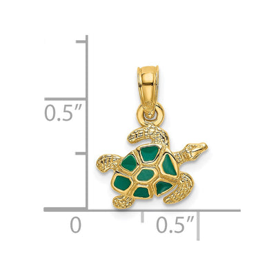 14K Textured and Enameled Sea Turtle Charm, 17 x 11.45mm