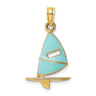14K Aqua Enameled Windsail Surf Board Charm