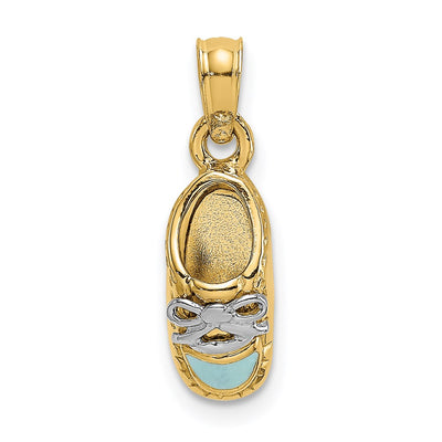 14K w/ White Rhodium 3-D Light Blue Enamel Baby Shoe Charm