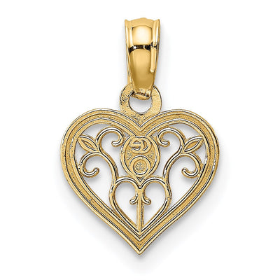 14K Polished Filigree Heart Pendant, 13.15 x 9.75mm