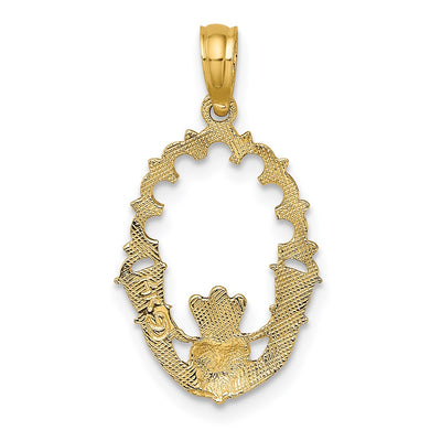 14K Engraved Claddagh In Oval w/ Lace Trim Charm