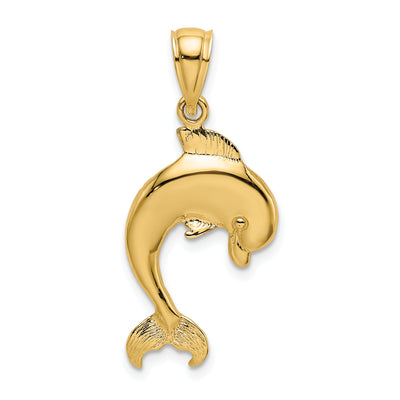 14K Polished Jumping Dolphin Charm, 30 x 15.4mm