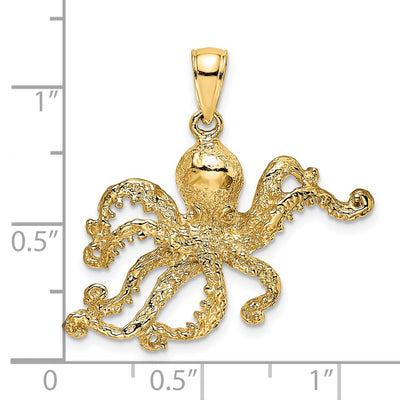 14K Textured Octopus Charm, 26 x 28mm