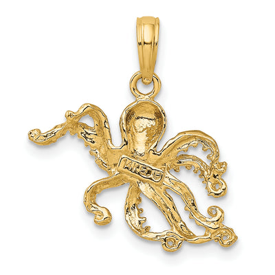 14K Textured Octopus Charm, 22 x 20.6mm