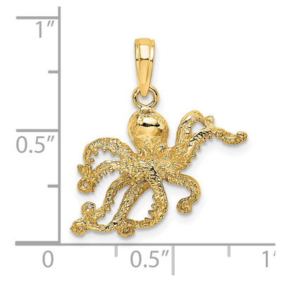 14K Textured Octopus Charm, 22 x 20.6mm