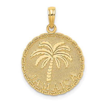 14K Jamaica and Palm Tree Disk Charm, 25.47 x 18.97mm