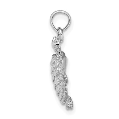 14K White Gold Textured Sea Turtle Charm, 23 x 11.65mm