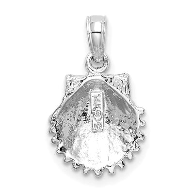14K White Gold Textured Scallop Shell Charm, 16 x 10.7mm