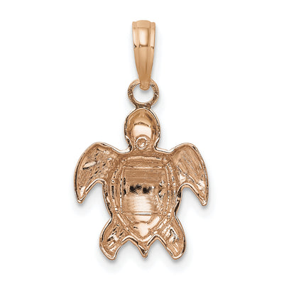 14K Rose Gold Textured Sea Turtle Charm, 14.75 x 12.7mm