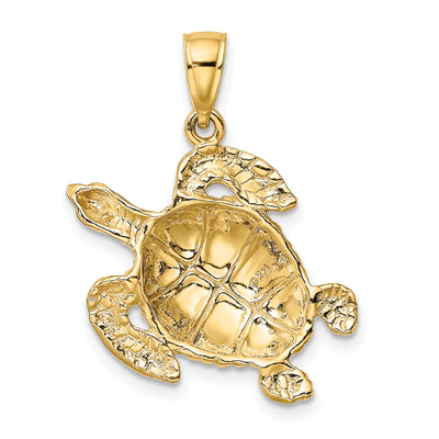 14K Textured Sea Turtle Charm, 19.5 x 22.6mm